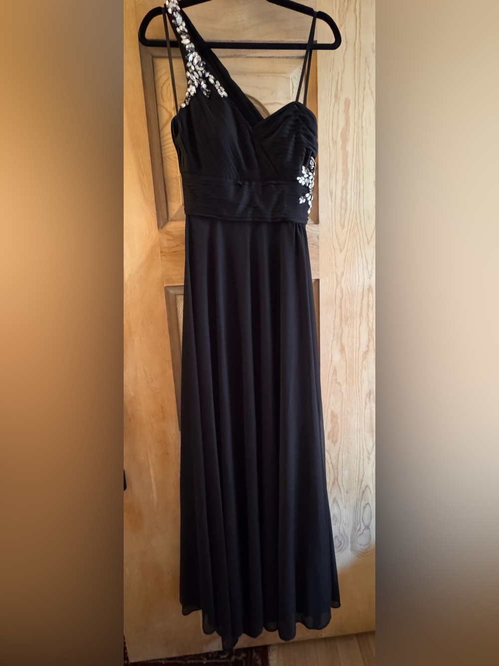 Xscape Black Pleated Embellished Maxi Dress Size 10